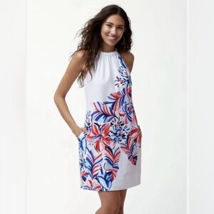 Tommy Bahama Me Tigre Linen Blend White W/ Multicolor Floral Halter Dress Sz M